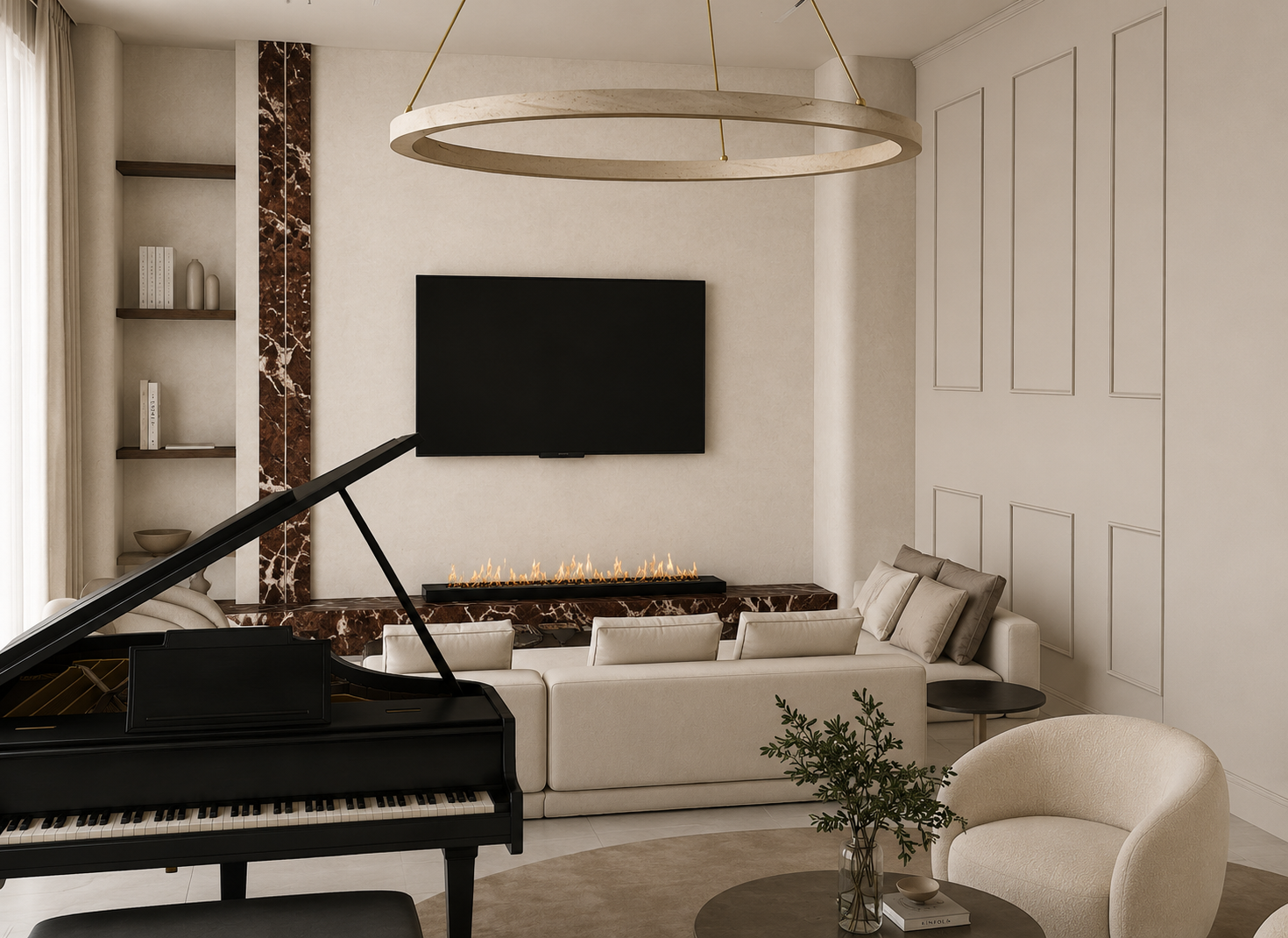 Sculptural marble kitchen island — Miami Lakes