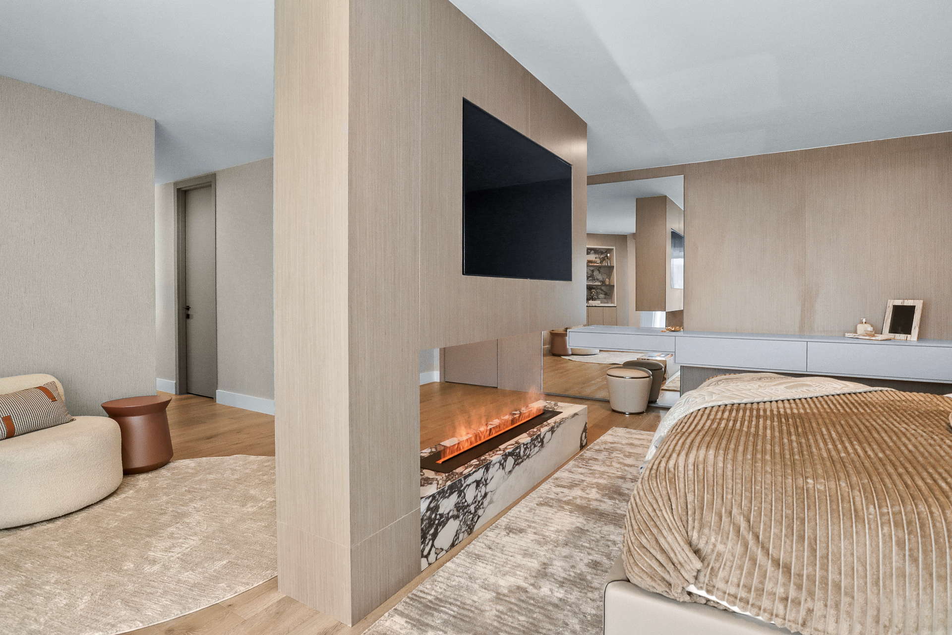 Primary suite with marble fireplace — Miami Beach