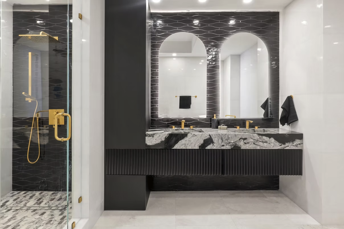 Marble primary bath — Sunny Isles